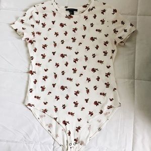 Forever 21 White Floral Short Sleeve Bodysuit